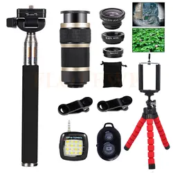 All in 1 8X Telescopic Telephoto Lentes Wide Angle Macro Fisheye Lens Mobile lenses For Xiaomi mi6 Smartphone Selfie lamp Tripod