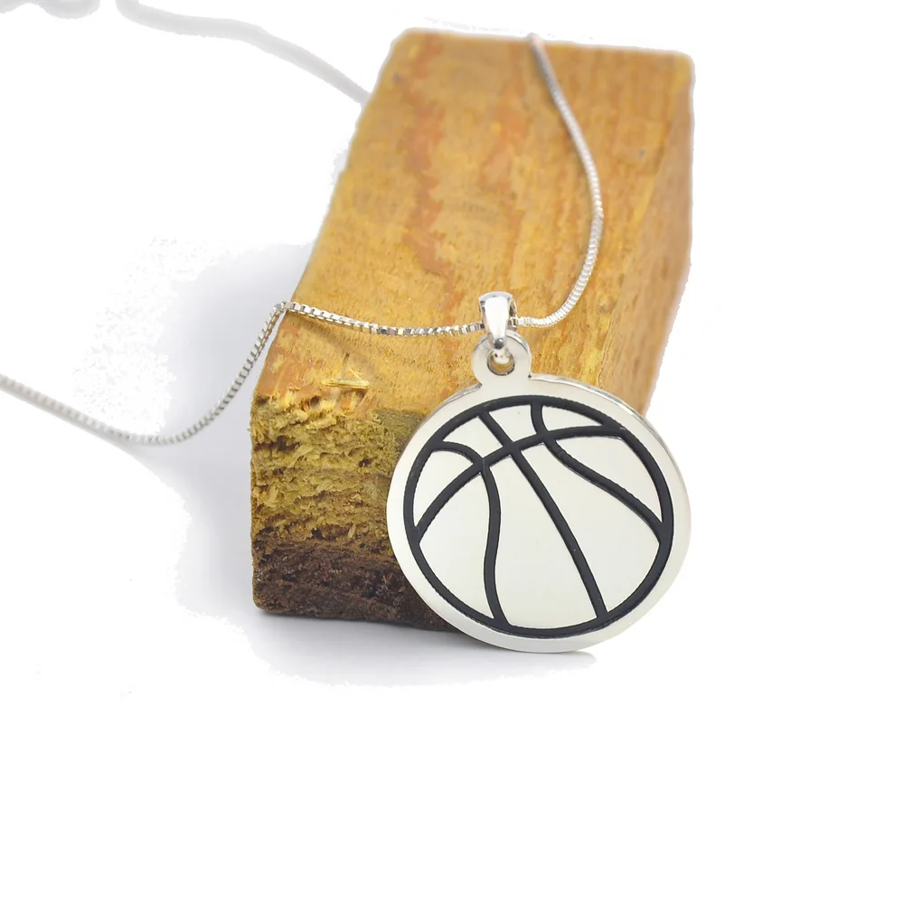 Wholesale 925 Solid Silver Disc Necklace Engrave Basketball