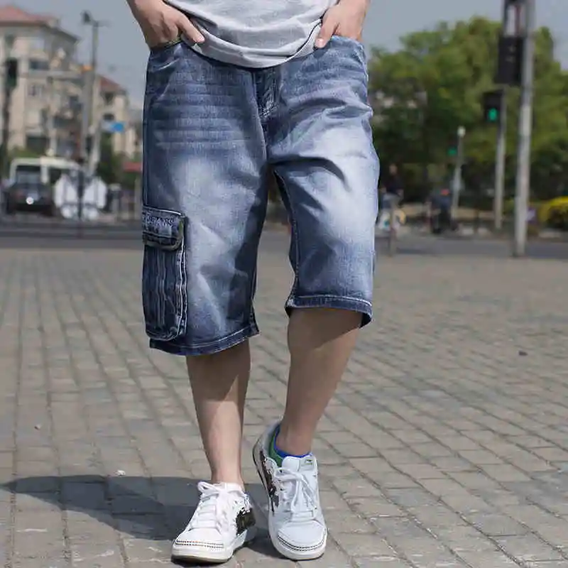 Plus Size Men Cotton Hip Hop Jean Shorts Knee Length Mens Jeans Shorts Male Basketball
