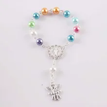 10 шт. религиозных браслет красочные Стекло четки имитации жемчуга детского причастия ребенка крещение способствует католической мини четки