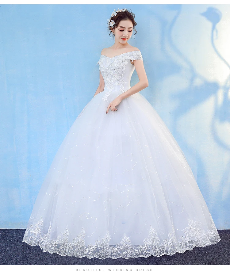 Vestido de Casamento Vestido de Baile Fora do Ombro Vestido de Noiva Novo Elegante Clássico Bordado Apliques 2021 5 Cheap Vestidos de Noiva