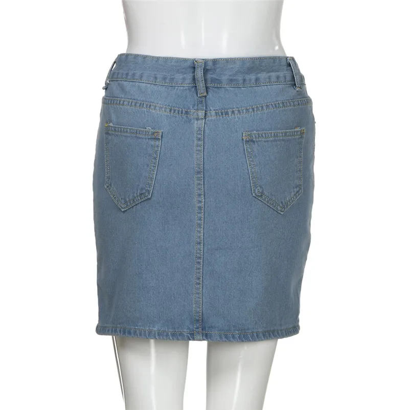 New Fashion 2018 Summer style skirts womens casual Denim Jeans Solid Hole Button Short Skirt Femme mini skirt Saia Y10#N (6)