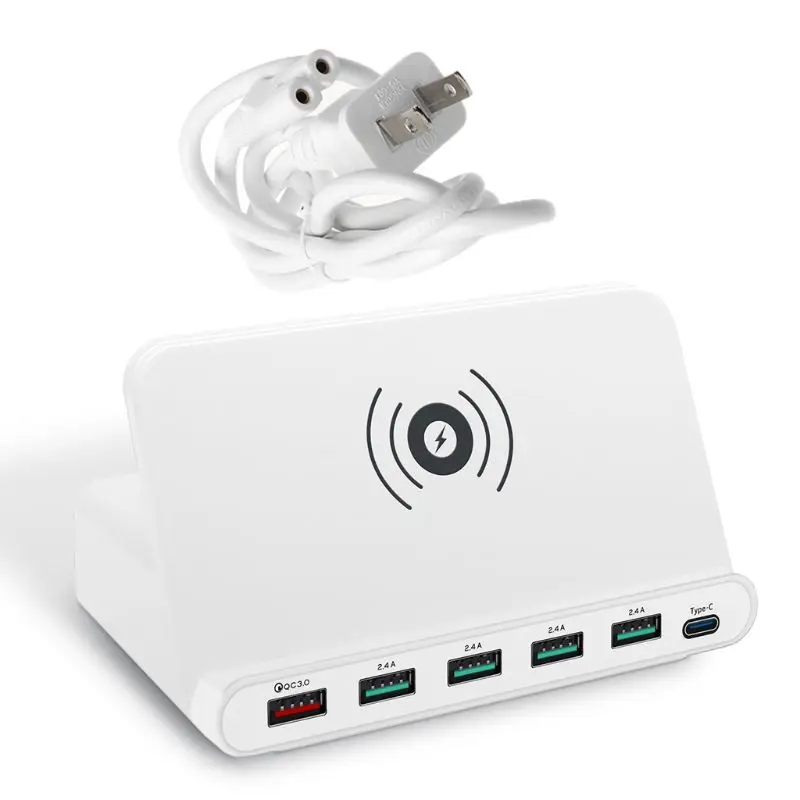 7-в-1 Беспроводной Зарядное устройство QC 3,0 Быстрая зарядка 5 Порты usb Тип C зарядная док-станция для iphone samsung смартфона Xiaomi - Тип штекера: US WHITE
