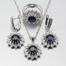 Брелок от manny доступная 12-Цвет круглой формы в форме цветка очаровательные Синий Циркон 925 Серебряные комплекты ювелирных изделий для Для женщин по бесплатной доставке, в том числе и в подарочной коробке