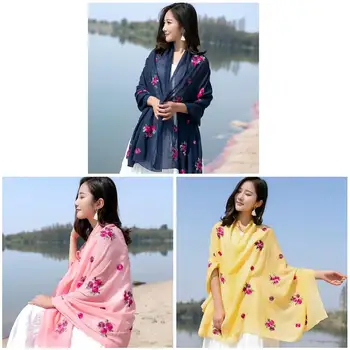

2019 Hot Sale Women Floral Embroidery Long Scarf Anti Ultraviolet Shawl Spring Summer Autumn MSJ99