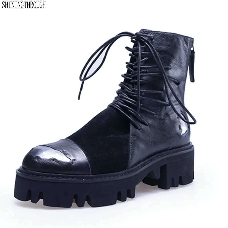 

Fashion Women Ankle Boots Round Toe Autumn Winter Warm High Heels Shoes Woman Punk cow Leather Motorcycle Boots