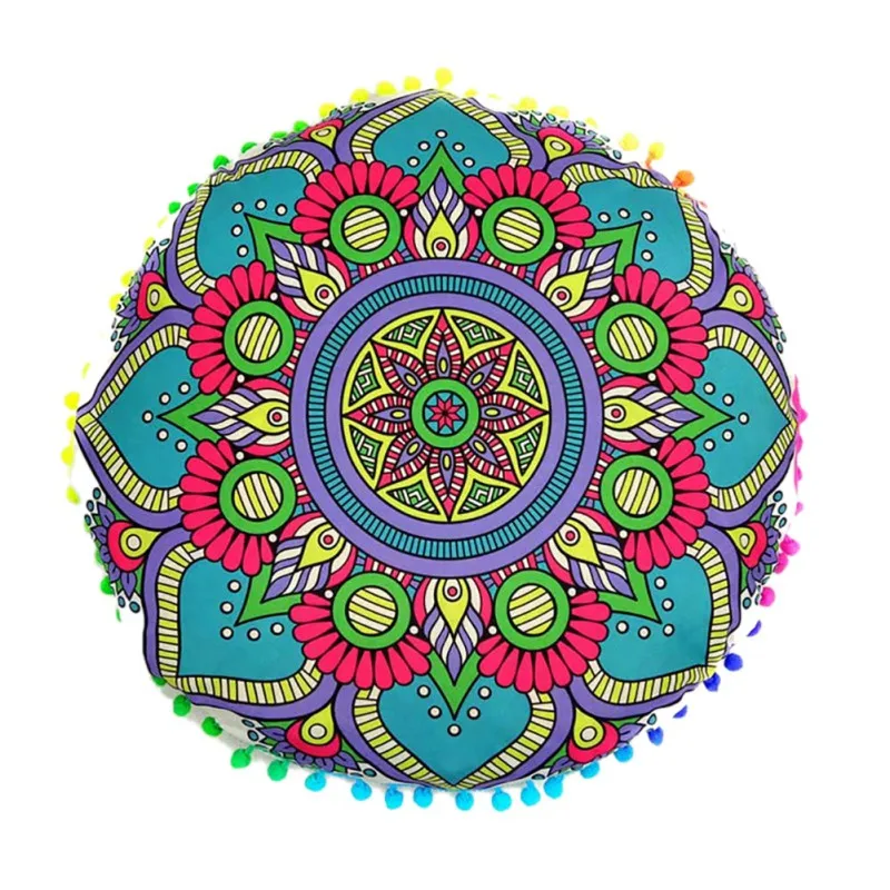 43*43CM Colorful Round Indian Mandala Floor Printed Pillows Cushions Pillows Case Textile Bohemian Pillow 