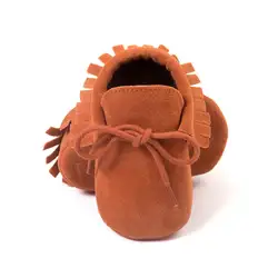Мода осень сплошной Цвет PU Fringe малышей мягкой Кружево Up Kids противоскольжения Обувь для младенцев Обувь для малышей Обувь