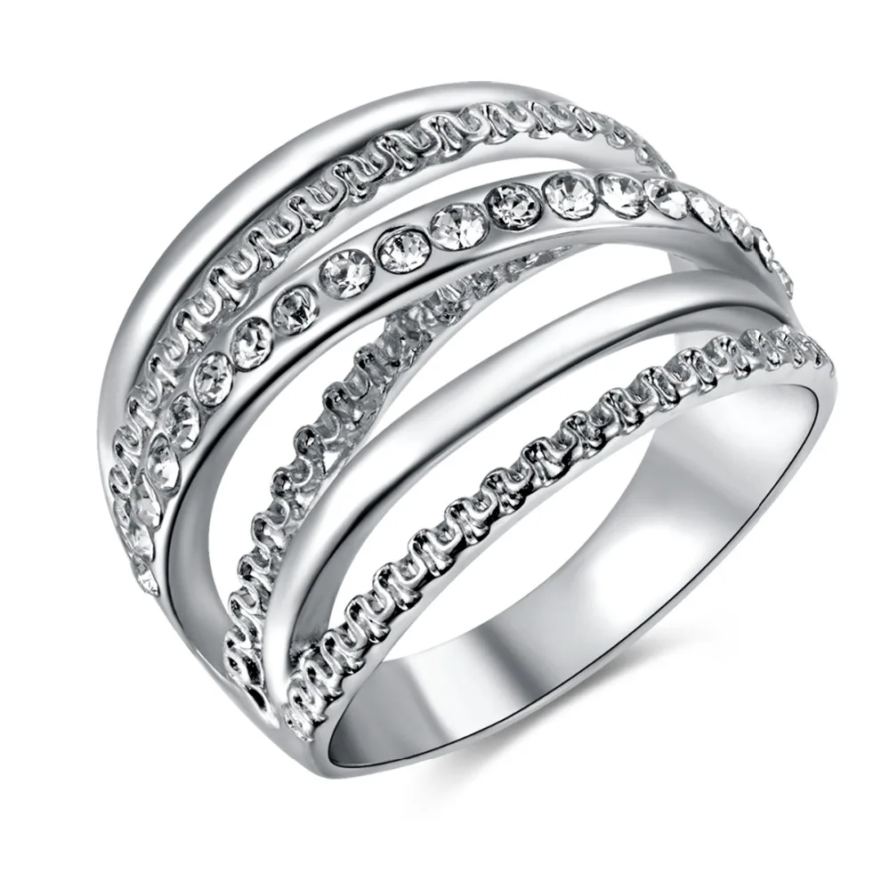 

Romad Luxury Cubic Zirconia Crystal Finger Rings Multilayer Cross Silver Color Women Men Wedding Anel Aros Anillo Bague Z4