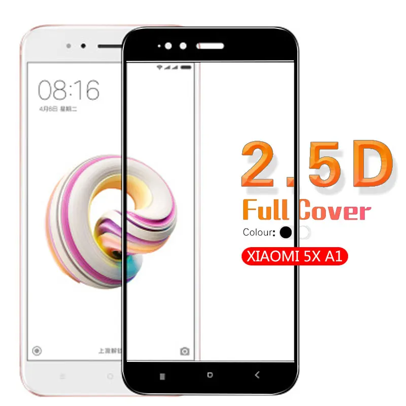 

2.5D Arc Full Cover Tempered Glass Film For Xiaomi 5X A1 Screen Protector Glass Front Cover Film Glass White & Black Cover