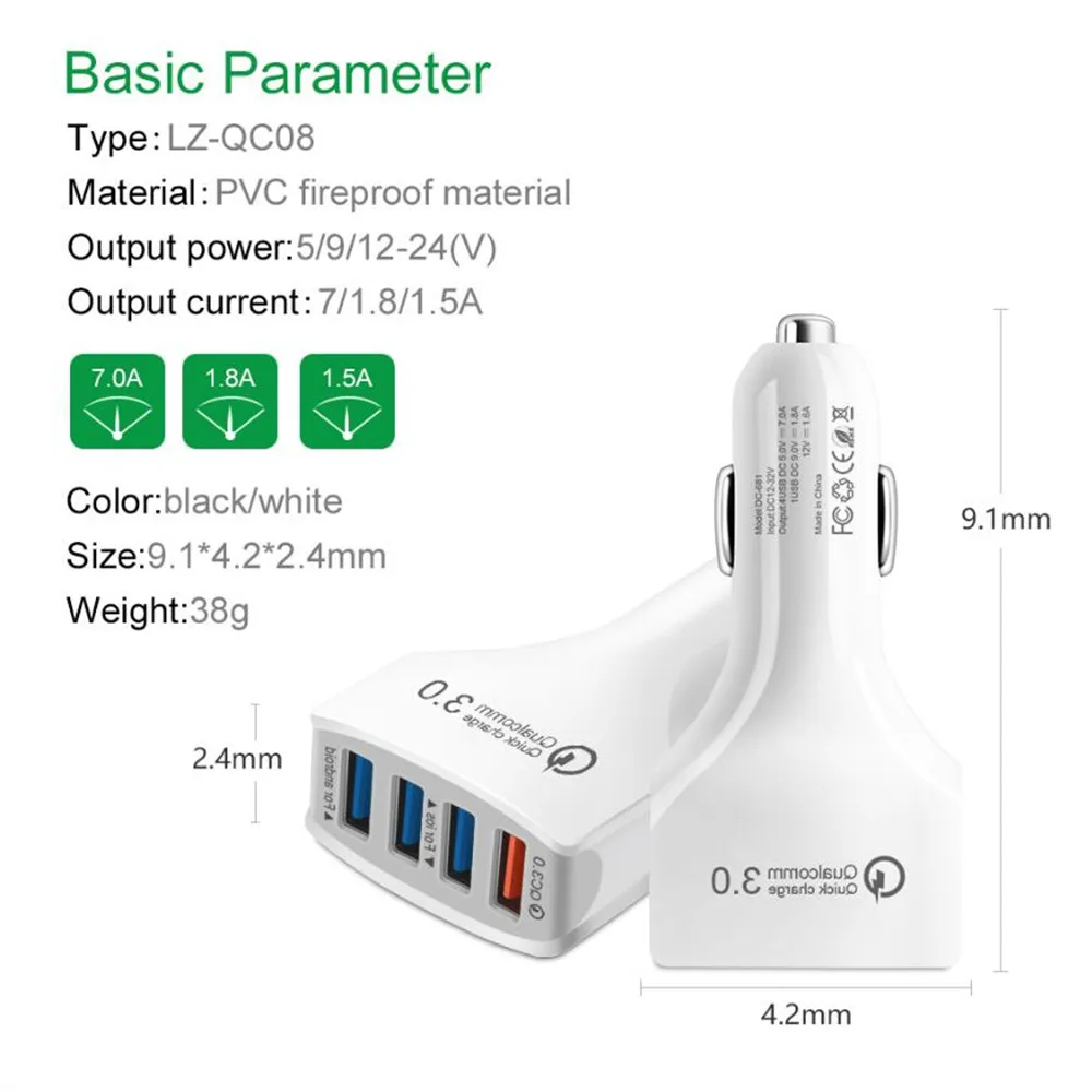 4USB автомобильное зарядное устройство Быстрая зарядка 3,0 зарядное устройство для мобильного телефона Быстрая зарядка для iPhone X 8 7 samsung S8 Xiaomi внешний аккумулятор для планшета