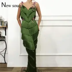 Темно-зеленый кисточкой вечерние платья с вышивкой 2019 новый индивидуальный заказ Дубай арабское вечернее платье халат De Soiree