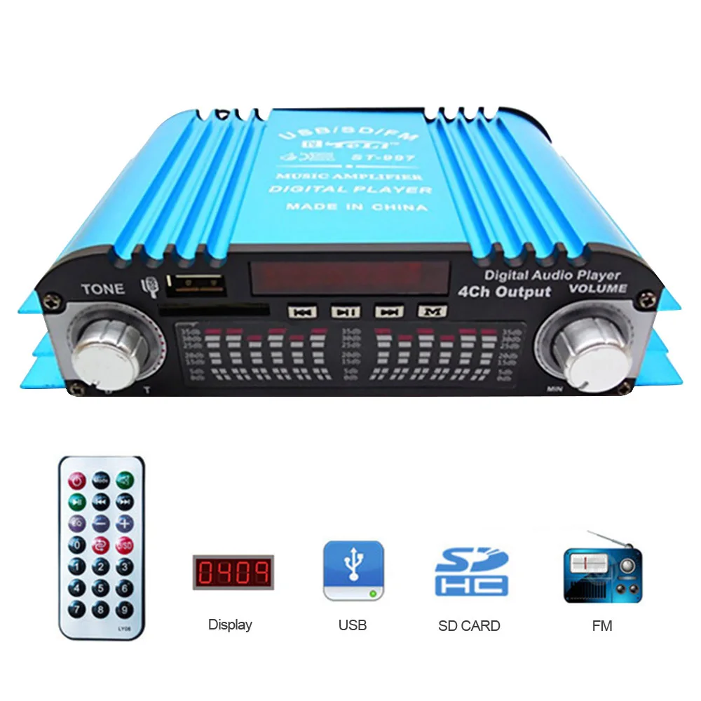 Aiyima12V 4 CH HIFI Car Power Amplifier FM Radio Stereo Audio Music Player Support SD USB MP3 DVD Input For Auto Computer Home Aiyima12V 4 CH HIFI Car Power Amplifier FM Radio Stereo Audio Music Player Support SD USB MP3 DVD Input For Auto Computer Home