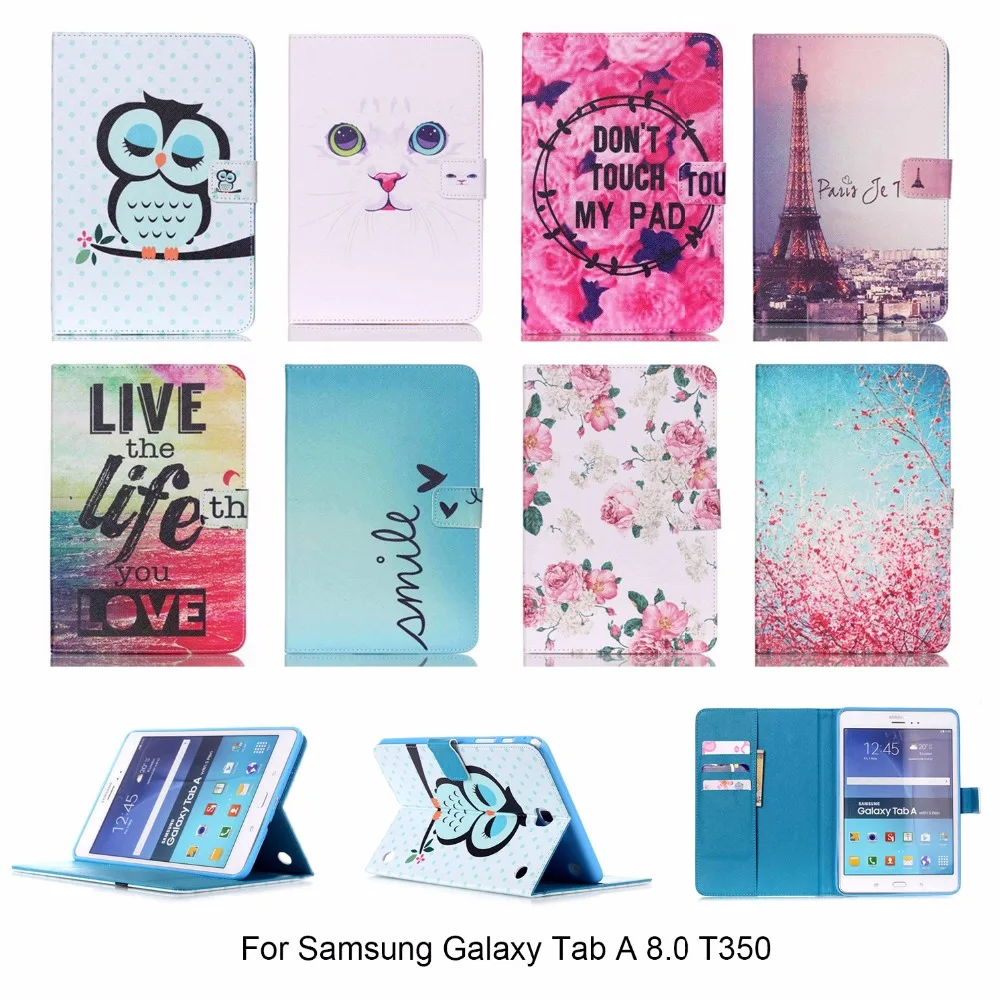 

white cat Wallet Flip Magnetic PU Leather cover funda For Samsung Galaxy Tab A 8.0 T350 SM-T350 case Tablet Stand With Card Slot