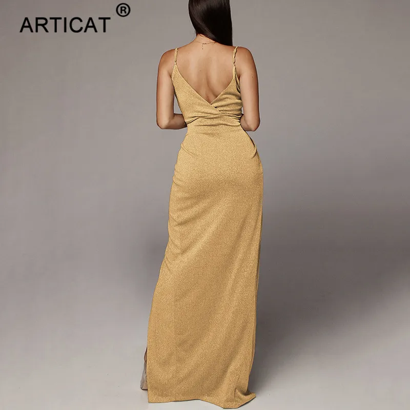Повседневное вечернее платье Articat, пляжное макси-платье с v-образным вырезом, длинное платье с высоким разрезом с открытой спиной, на бретелях, на лето