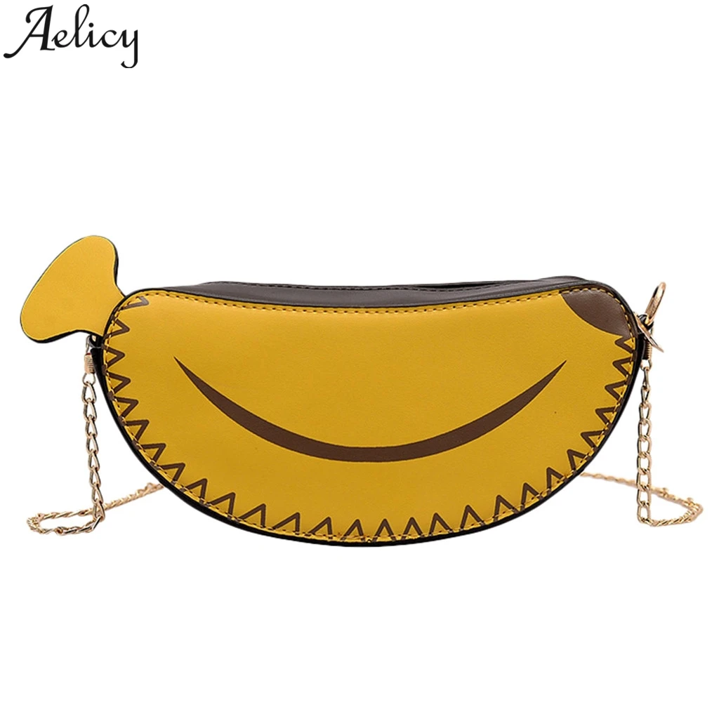 Aelicy 2019 Fashion Women Girls College Leather Wild Chain Cute Banana Shoulder Bag Ladies Tote Handbag Phone Bag Messenger Bags