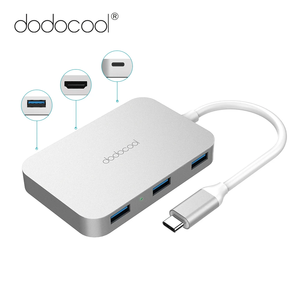 

dodocool USB C HUB Aluminum USB 3.0 HUB Type C 3.1 Splitter with 4 USB 3.0 Ports Type-C Power Delivery 4K Video HDMI Converter