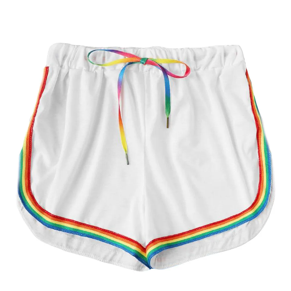 

Sweatpants For Summer Fashion Women Casual Rainbow Print Sport Elastic Short Harajuku Korean Street Style Shorts Trousers