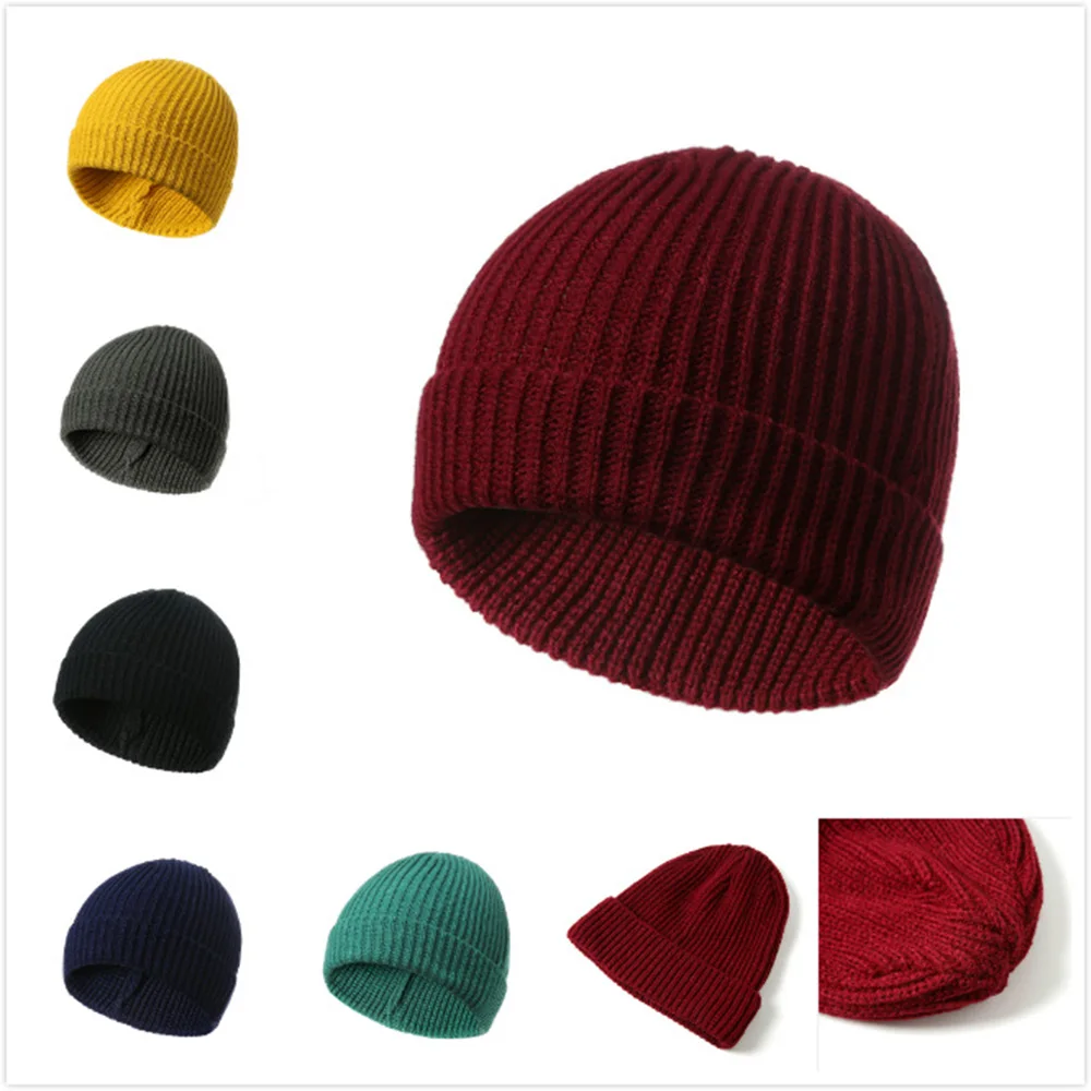 

Women Winter beanie pompom hats men wool knitted hat thick female fitted cap windproof warm lined fashion knit bobble cap