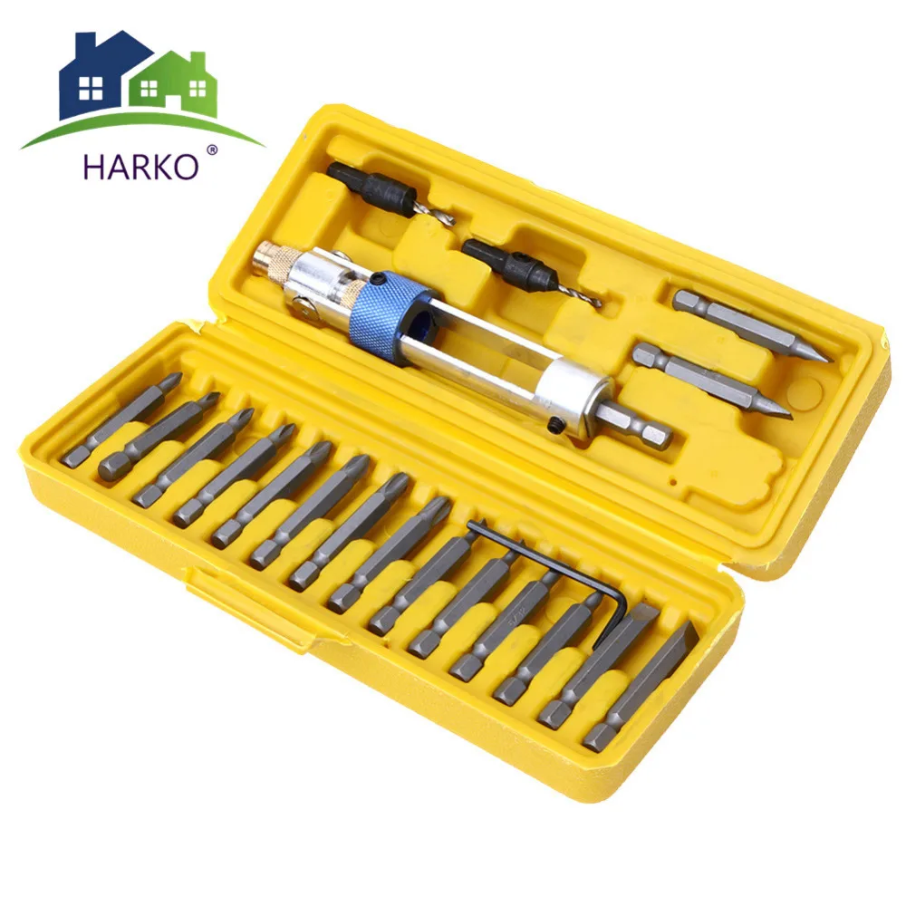 

New 20Pcs Half Time Drill Driver Multi Screwdriver Sets Updated Version 16 Different Kinds Head Countersink Bits Allen Wrench