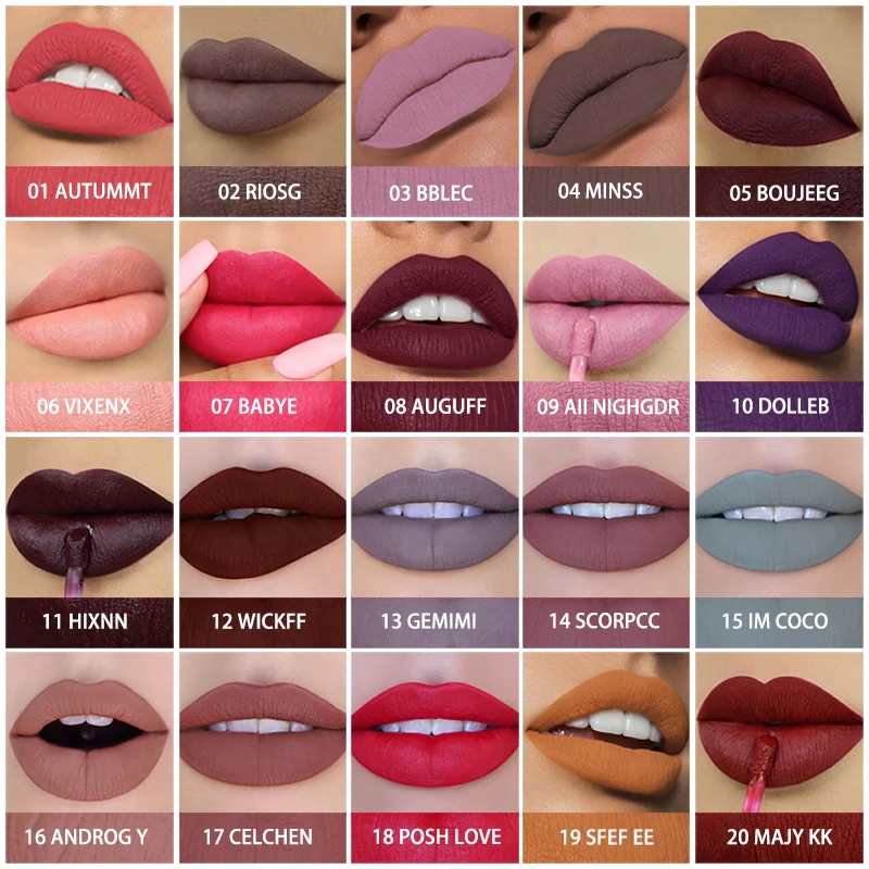 

20pcs/lot set matte lipstick makeup long lasting matte red lip tint waterproof Mate lip gloss matte cosmetics lip box kit batom