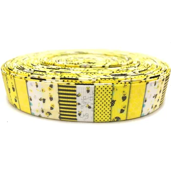 

7/8'' inch Bees Printed Grosgrain Ribbon Handmade Craft Yellow DIY Hairbows Dog Collars Webbing Cintas Sewing Accessory 50Yards
