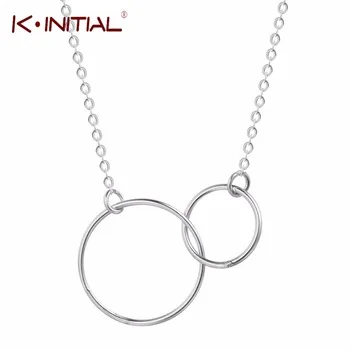 Kinitial 1Pcs Double Circle Necklace 925 Sterling Silver Necklace Jewelry Initial Eternity Hoop Infinity Pendant Necklaces