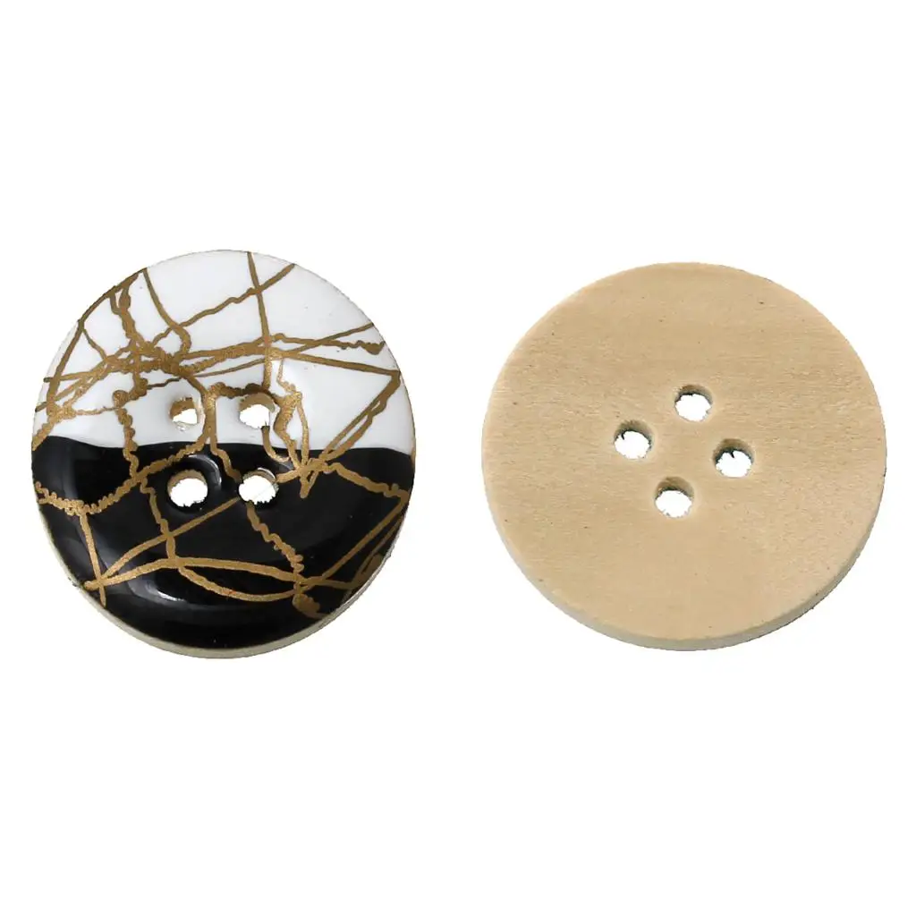 

DoreenBeads Wood Sewing Button Scrapbooking Round Black & White Four Holes Enamel 20.0mm Dia,10 PCs 2015 new