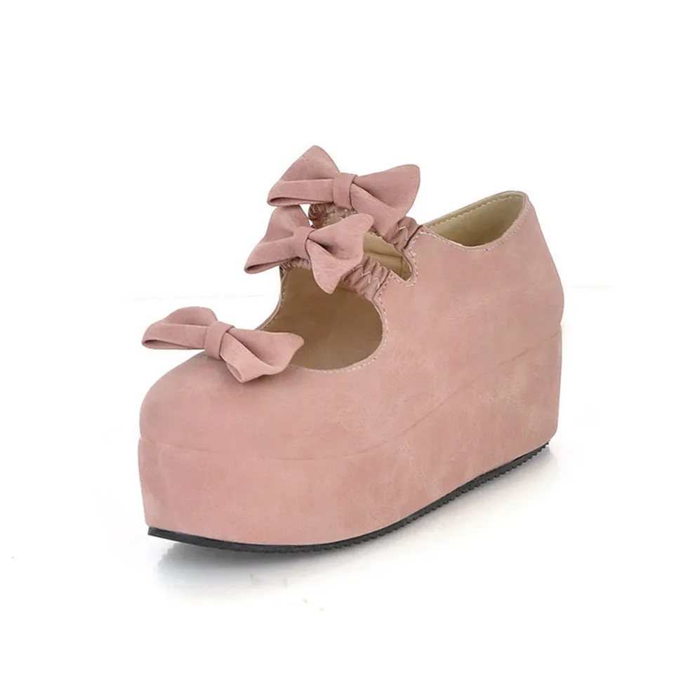 LIN KING Женская обувь на высоком каблуке и платформе сезон весна-осень женские симпатичные туфли-лодочки для отдыха с круглым носком и пряжкой в форме бабочки в стиле Лолита