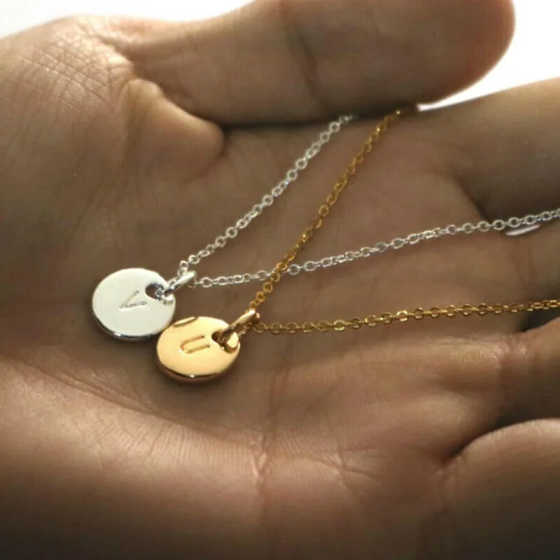 

Customized Select Disc Letter Couple Pendant Personalized Double Side A- Z Initial Letter Stamped Name Chain Necklace Lover Gift