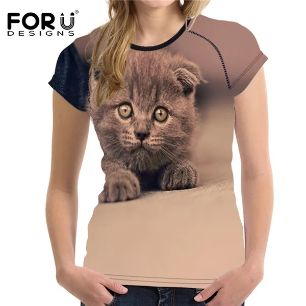 FORUDESIGNS/футболка 3D Kawaii Женская одежда с рисунком кота короткий рукав полиэстер футболка женская футболка с круглым вырезом фитнес повседневные футболки - Цвет: W1863BV