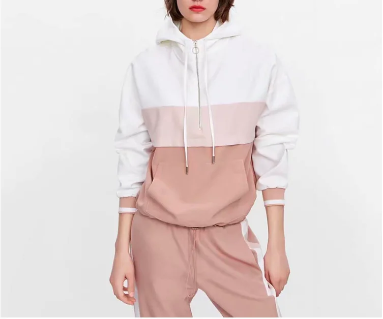 

Obrix 2019 New Trendy Sport Style Set For Women Pink Jacket Windbreaker Pullover With Zipper Long Sleeve Elastic Waist Pants