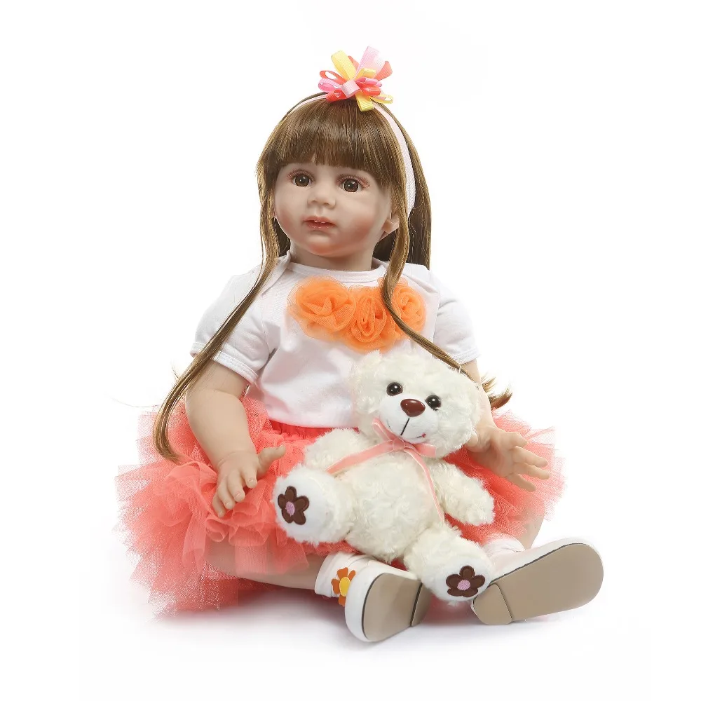 NPK 60 см силиконовые игрушки Reborn Baby Doll 24 дюйма виниловые куклы принцессы для малышей куклы для девочек подарок на день рождения поставляются с плюшевым мишкой