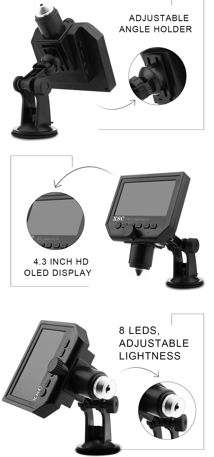 Mustool<ALIMT >&reg;</ALIMT> G600 Digital Portable 1-600X 3.6MP Microscope Continuous Magnifier with 4.3inch HD LCD Display