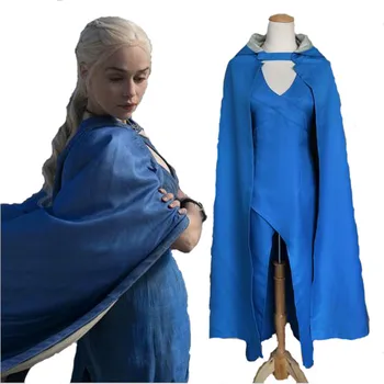 

Game of Thrones Daenerys Targaryen Cosplay Costume Blue Dress Cloak A Song Of Ice And Fire Movie Cosplay Dress Costume