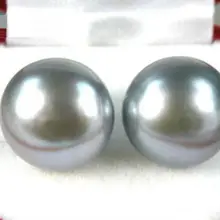 Очень красивые серые серьги из натурального жемчуга 14 желтого золота 12-11 мм