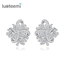 LUOTEEMI, новинка, AAA CZ, белое золото, цвет, романтичный стиль, лента, массивные серьги-гвоздики для женщин, роскошная Мода Brijoux