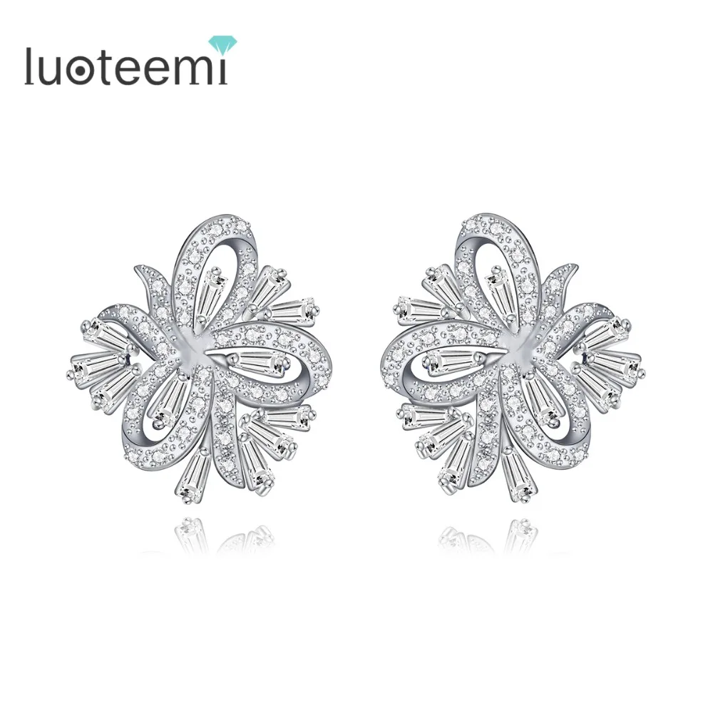 

LUOTEEMI New 2016 AAA CZ White Gold-Color Romantic Style Ribbon Statement Stud Earrings For Women's Luxury Fashion Brijoux