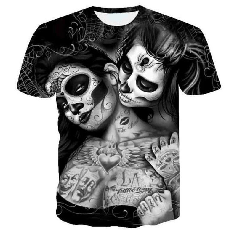 

Masked New 3D t shirt Woman Men Skull tshirt Print Peking Opera Summer Tops Casual Tees Short Sleeve Streetwear Gothic Halloween