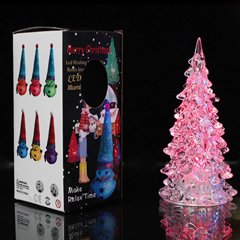 

Colorful Crystal Acrylic Christmas Tree LED Night Light 7 Colors Changing Tower Lamp Home Deco Xmas Light Gift