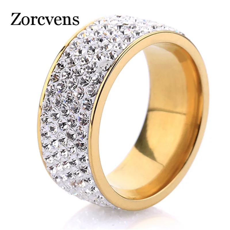 Modyle 5 Row Crystal Jewelry Free Shipping Wholesale Gold Color Stainless Steel Wedding Rings