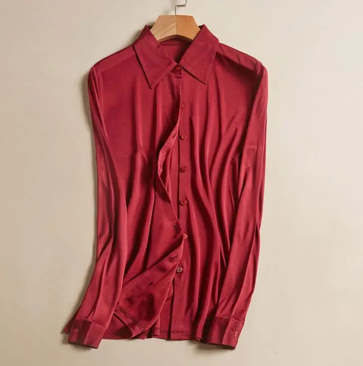 50% шелк 50% Вискоза Женская эластичная рубашка с воротником базовый слой длинный рукав футболки Топ OT000 - Цвет: red