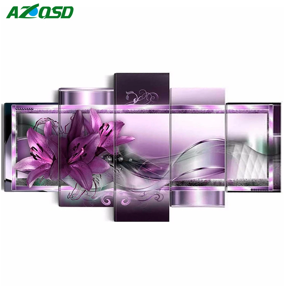 

AZQSD Diamond Painting Cross Stitch Flower Handicraft 5D DIY Diamond Embroidery Multi-picture Full Square Wall Art 5pcs