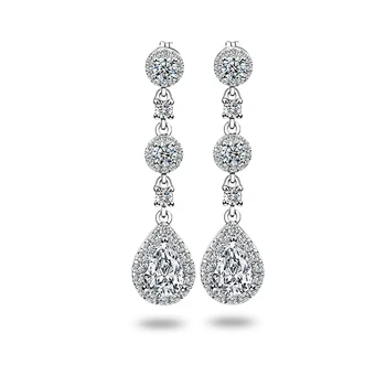Classic Engagement Party Jewelry 18k White Gold Pear Shape Moissanite Diamond Wedding Long Dangle Earring for Women 1