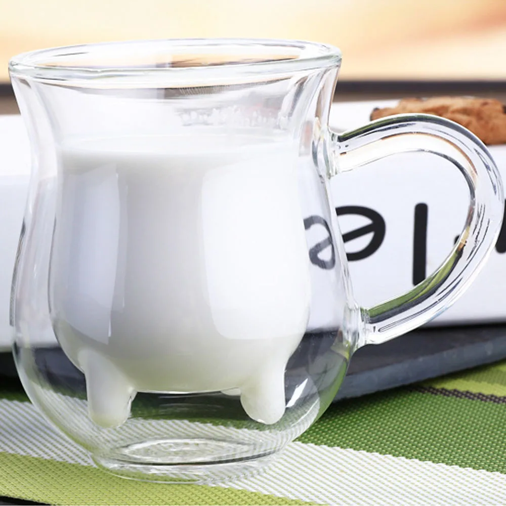 Double Wall Milk Glass Cups Cow Udder Shape Tea Cup Juice Water Coffee Mugs Handle Glasses Clear Wine Beer Jar Kitchen Drinkware Double Wall Milk Glass Cups Cow Udder Shape Tea Cup Juice Water Coffee Mugs Handle Glasses Clear Wine Beer Jar Kitchen Drinkware