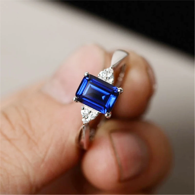 Трендовое голубое Радужное квадратное каменное большое кристаллическое кольцо женские обручальные кольца ювелирные изделия женские кольца на палец