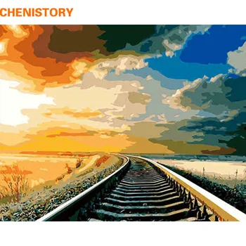 

CHENISTORY Frameless Train Track DIY Painting By Numbers Landscape Calligraphy Painting Acrylic Picture On Canvas For Home Decor