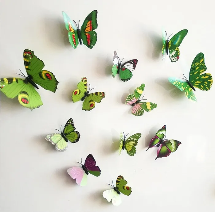 12 шт. 3D большой двухслойный Магнит бабочка для детской комнаты домашний Декор виниловые настенные наклейки на холодильник рождественские украшения - Цвет: Зеленый