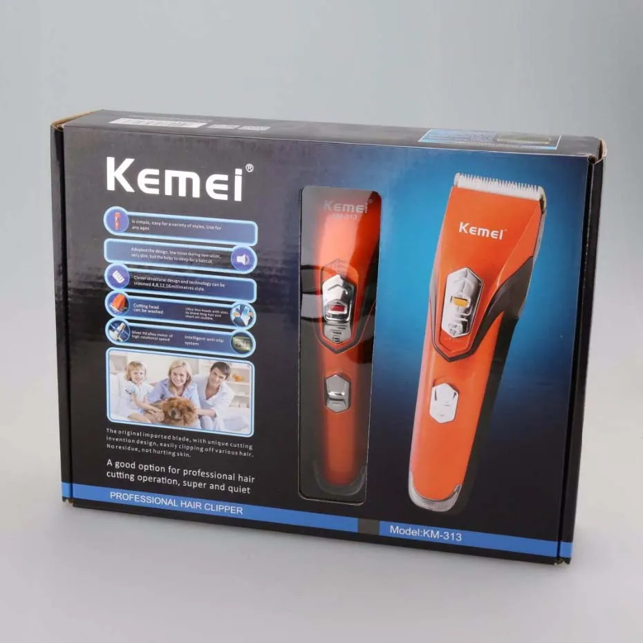 Kemei KM-313 стрижка машина Мужская профессиональные машинки для стрижки волос стальное лезвие для стрижки волос Инструменты