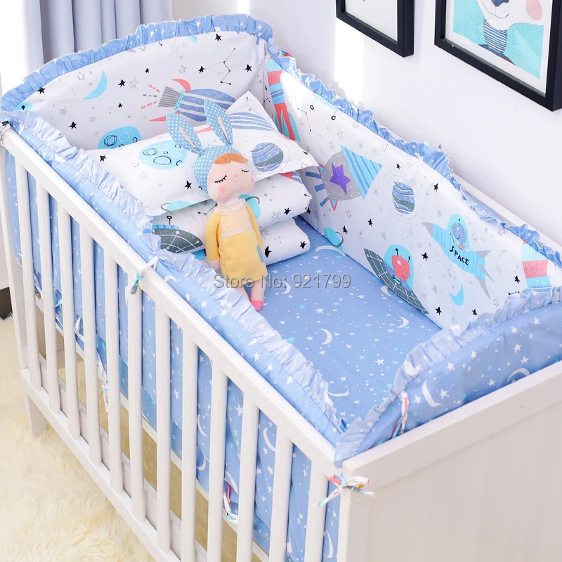 2018 New 6Pcs Baby Crib Bumpers Bedding Cartoon Baby Bedding Sets Bed Around Cot Sheets Cotton Thickening Beautiful Baby Bumper